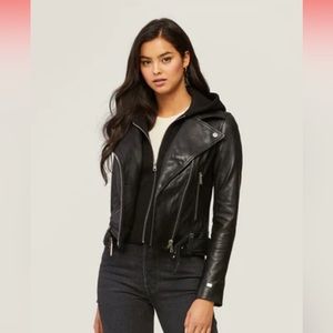 Soia & Kyo Elisha Leather Moto Jacket with Removable Hood in Black NWOT